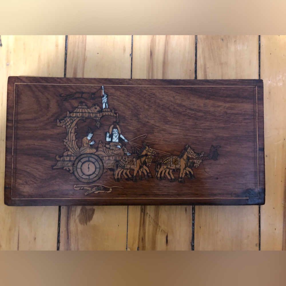 Vintage Indian Rosewood Lord Krishna Chariot Wall Plaque